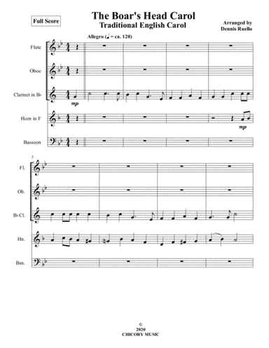 The Boar's Head Carol - Woodwind Quintet - Intermediate (arr. Dennis Ruello)