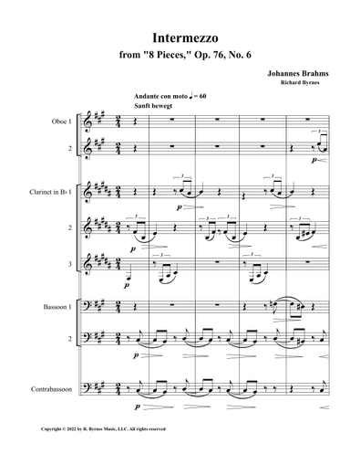 Intermezzo, Op. 76, No. 6 (Woodwind Octet) (arr. Richard Byrnes)