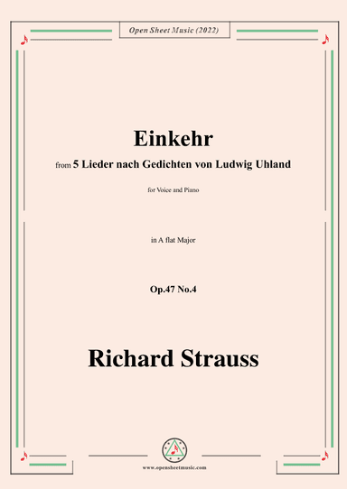 Richard Strauss-Einkehr,in A flat Major,Op.47 No.4 (arr. OSM Press)