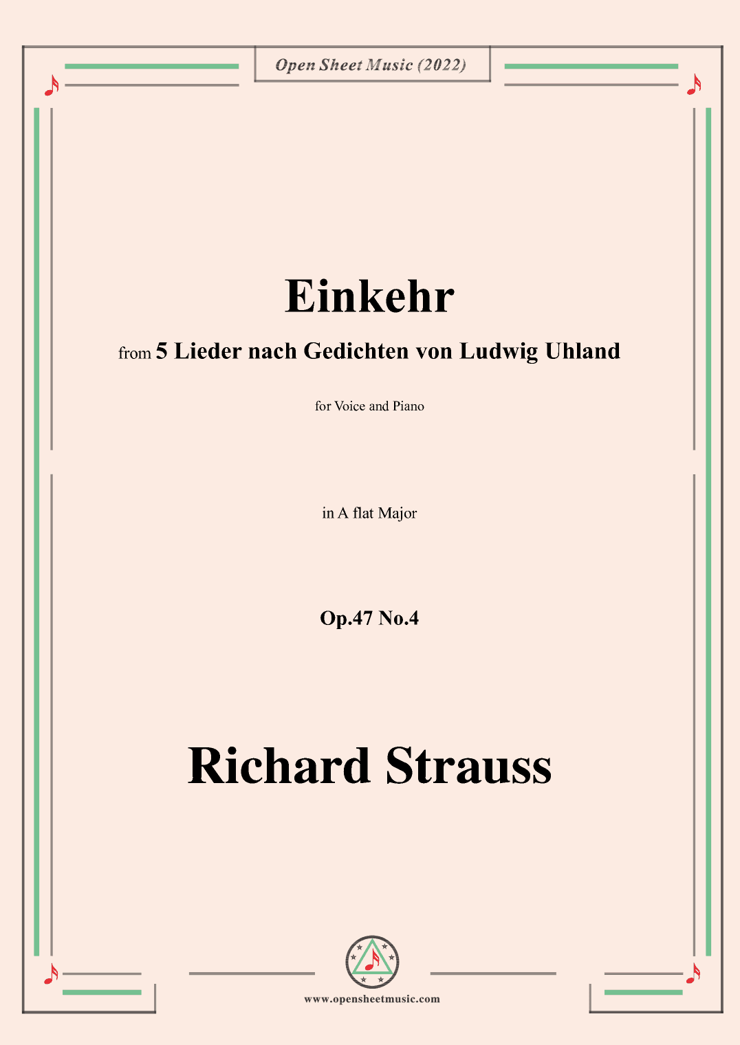 Richard Strauss-Einkehr,in A flat Major,Op.47 No.4 (arr. OSM Press)