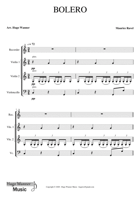 Bolero for Recorder and Strings (arr. Hugo Wanner)