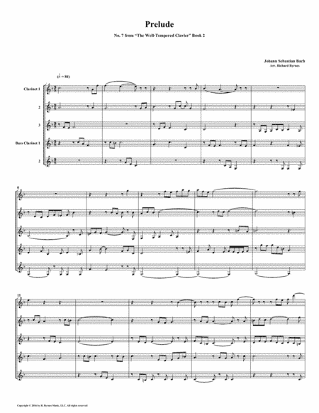 Prelude 07 from Well-Tempered Clavier, Book 2 (Clarinet Quintet) (arr. Richard Byrnes)
