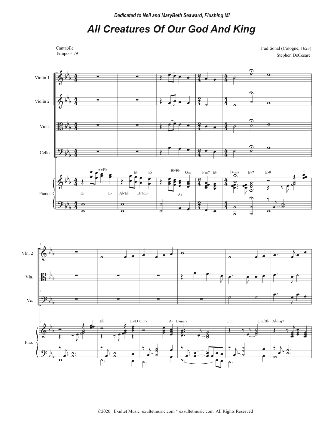 All Creatures Of Our God And King (String Quartet and Piano) (arr. Stephen DeCesare)