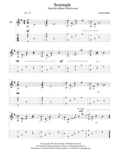 "Serenade" for solo classical fingerstyle guitar (+ TAB)