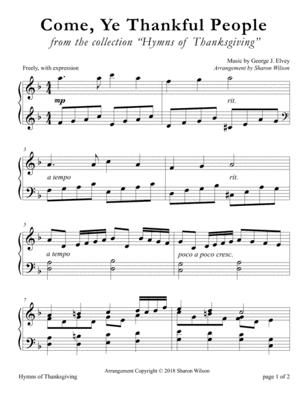 Come, Ye Thankful People (LARGE PRINT Piano Solo) (arr. Sharon Wilson)