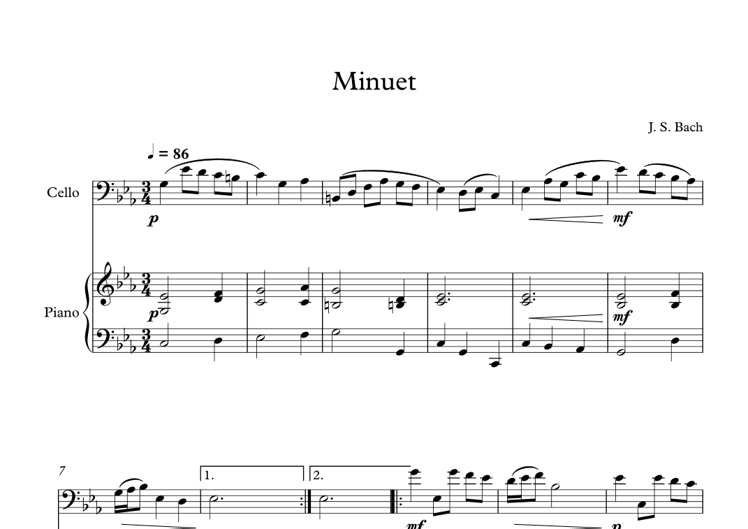 Minuet (In D Minor) - Johann Sebastian Bach (Cello + Piano) (arr. Digital Book Music)