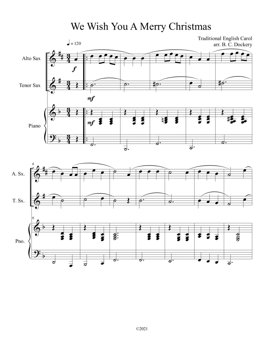 We Wish You A Merry Christmas (Alto and Tenor Sax Duet with Piano Accompaniment) (arr. B. C. Dockery)