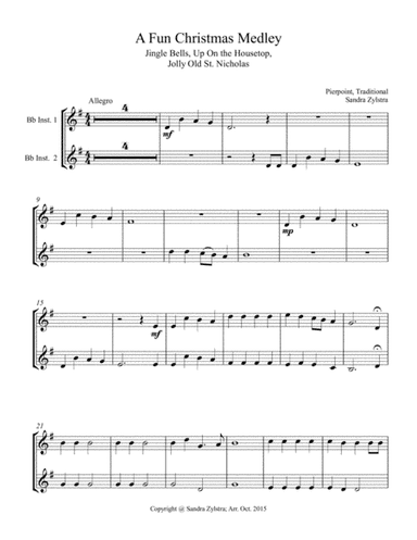 A Fun Christmas Medley (treble Bb instrument duet, parts only) (arr. Sandra Zylstra)