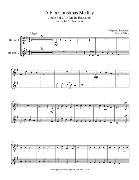 A Fun Christmas Medley (treble Bb instrument duet, parts only) (arr. Sandra Zylstra)