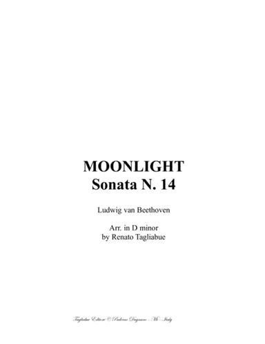 MOONLIGHT SONATA - 1st. Mov. - Arr. in D minor - Easy Piano (arr. Renato Tagliabue)