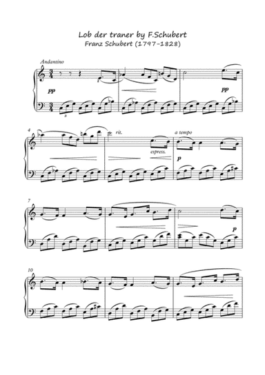 Lob der Traner by Franz Schubert for easy piano (arr. PianoSheetNow)