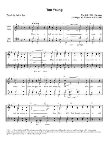 Too Young (arr. Walter Latzko)
