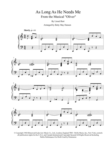 As Long As He Needs Me (arr. Betty May Hansen)