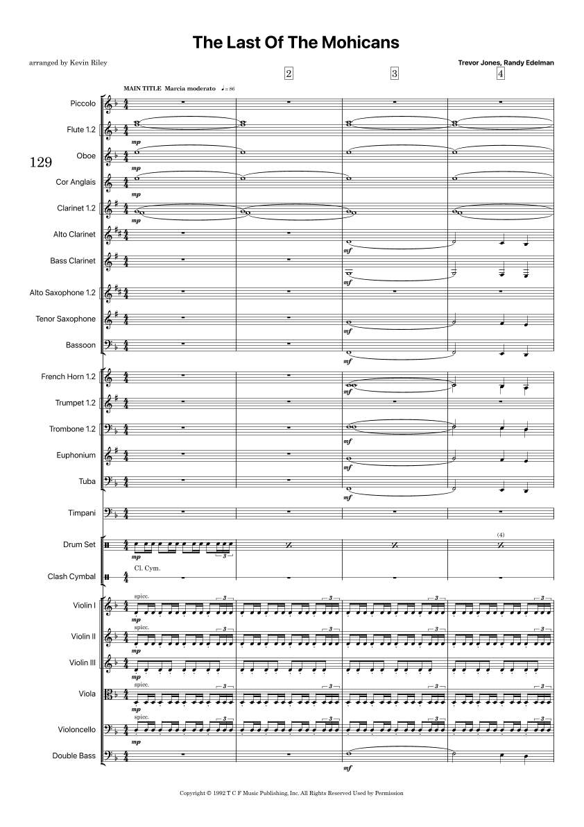 Last Of The Mohicans (main Theme) (arr. Kevin Riley)
