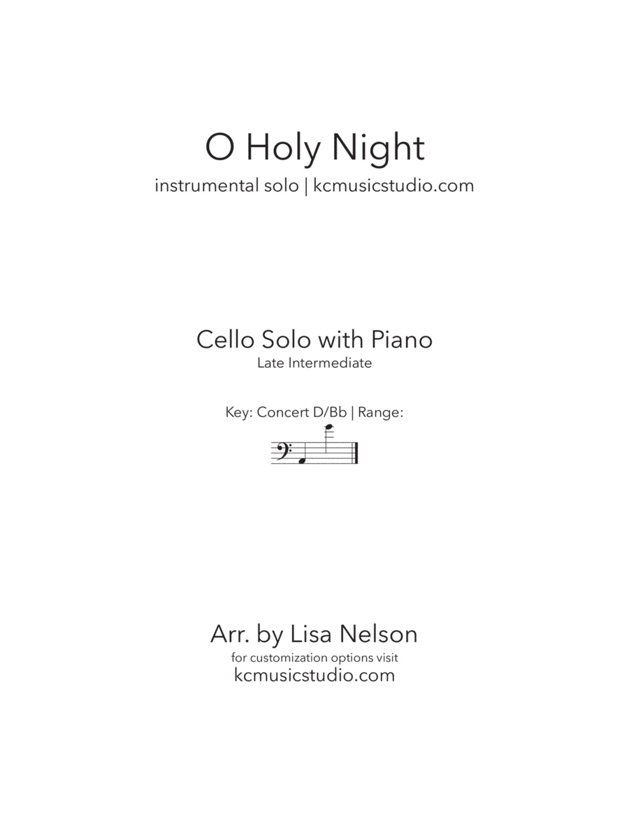 O Holy Night - Advanced Cello and Piano (arr. Lisa Nelson)