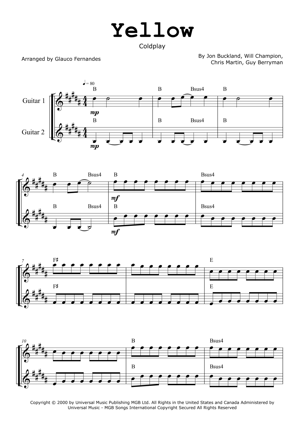 Yellow (arr. Glauco Fernandes)