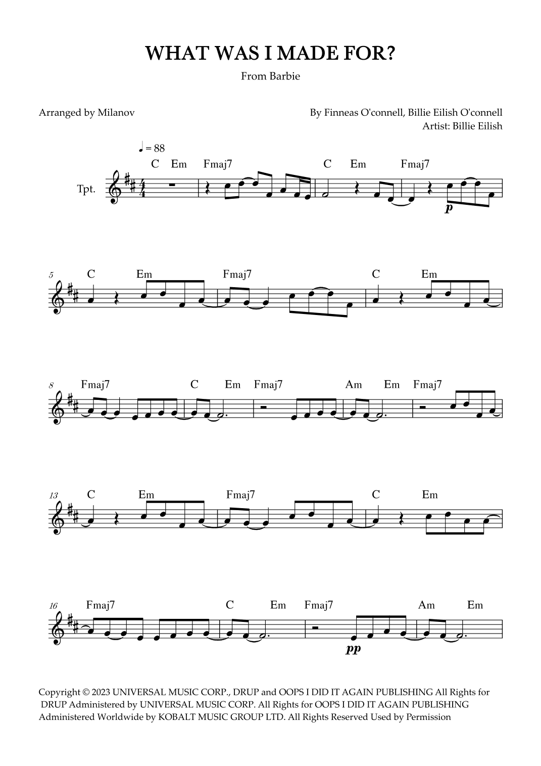 What Was I Made For? (arr. Milanov)