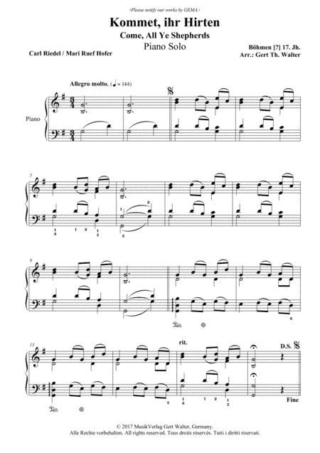 Come, All Ye Shepherds (arr. Gert Th. Walter)