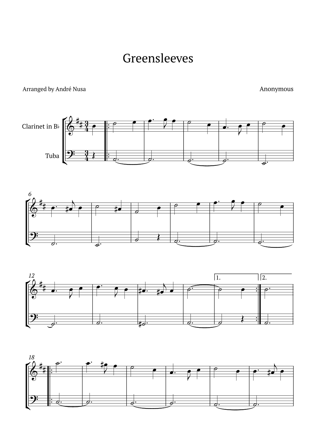 Greensleeves (arr. André Nusa)