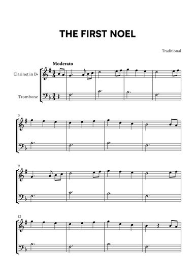 Traditional - The First Noel (F Major) (for Clarinet and Trombone) (arr. Cadenza Editions)