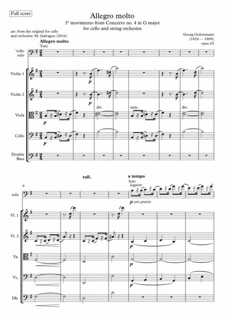 Goltermann - Cello Concerto n°4 op. 65 in G major - 3rd movement - for Cello and String orchestra (arr. Michele Galvagno)