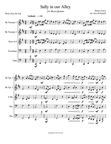 Sally in our Alley - Henry Carey arr. GH Farnell (Brass Quintet) (arr. GH Farnell & Peet du Toit)