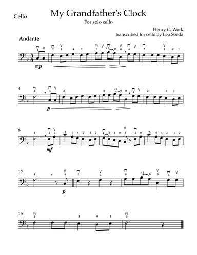 My Grandfather's Clock - solo cello - easy cello pieces (arr. Leo Soeda)