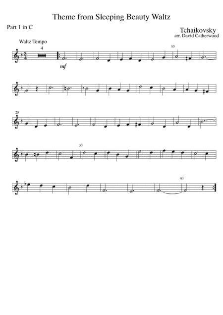 Theme from the Sleeping Beauty Waltz Tchaikovsky arr. for String Quartet by David Catherwood (arr. David Catherwood)