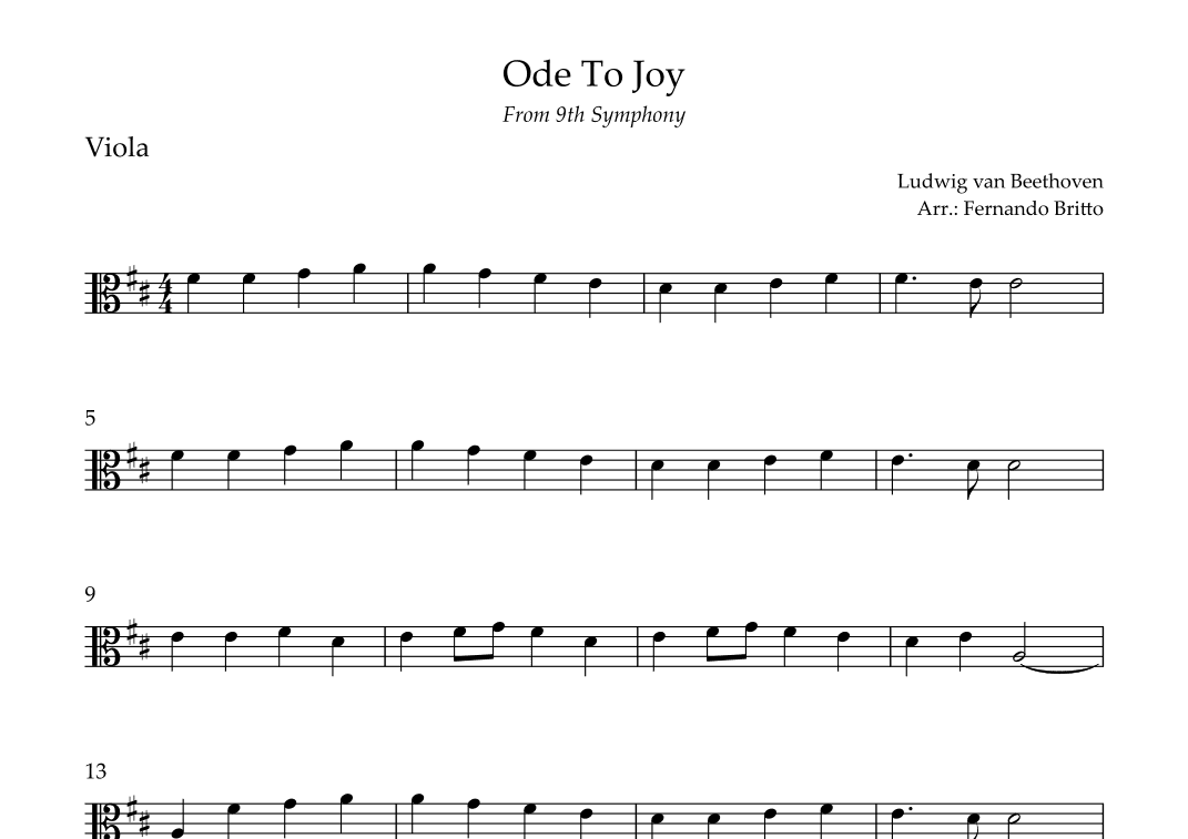 Ode To Joy Theme (from Beethoven's 9th Symphony) for Viola Solo (arr. Fernando Britto)