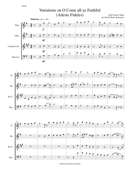 Variations on O Come all ye faithful (Adeste fideles) for wind quartet (arr. David Warin Solomons)