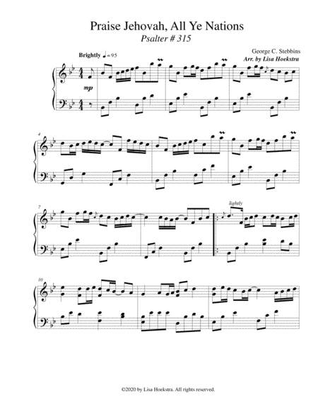 Praise Jehovah, All Ye Nations (Psalter #315) (arr. Lisa Hoekstra)