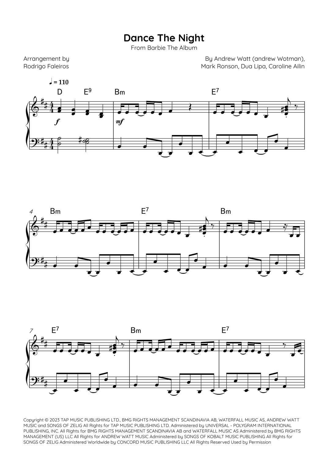 Dance The Night (arr. Rodrigo Faleiros)