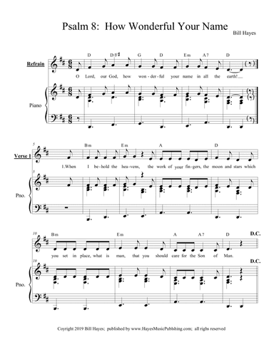 Psalm 8: How Wonderful Your Name - piano/vocal