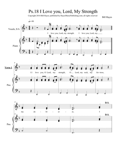 Psalm 18:  I Love You, Lord, My Strength - piano vocal