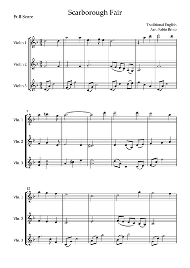 Scarborough Fair for Violin Trio (arr. Fabio Britto)