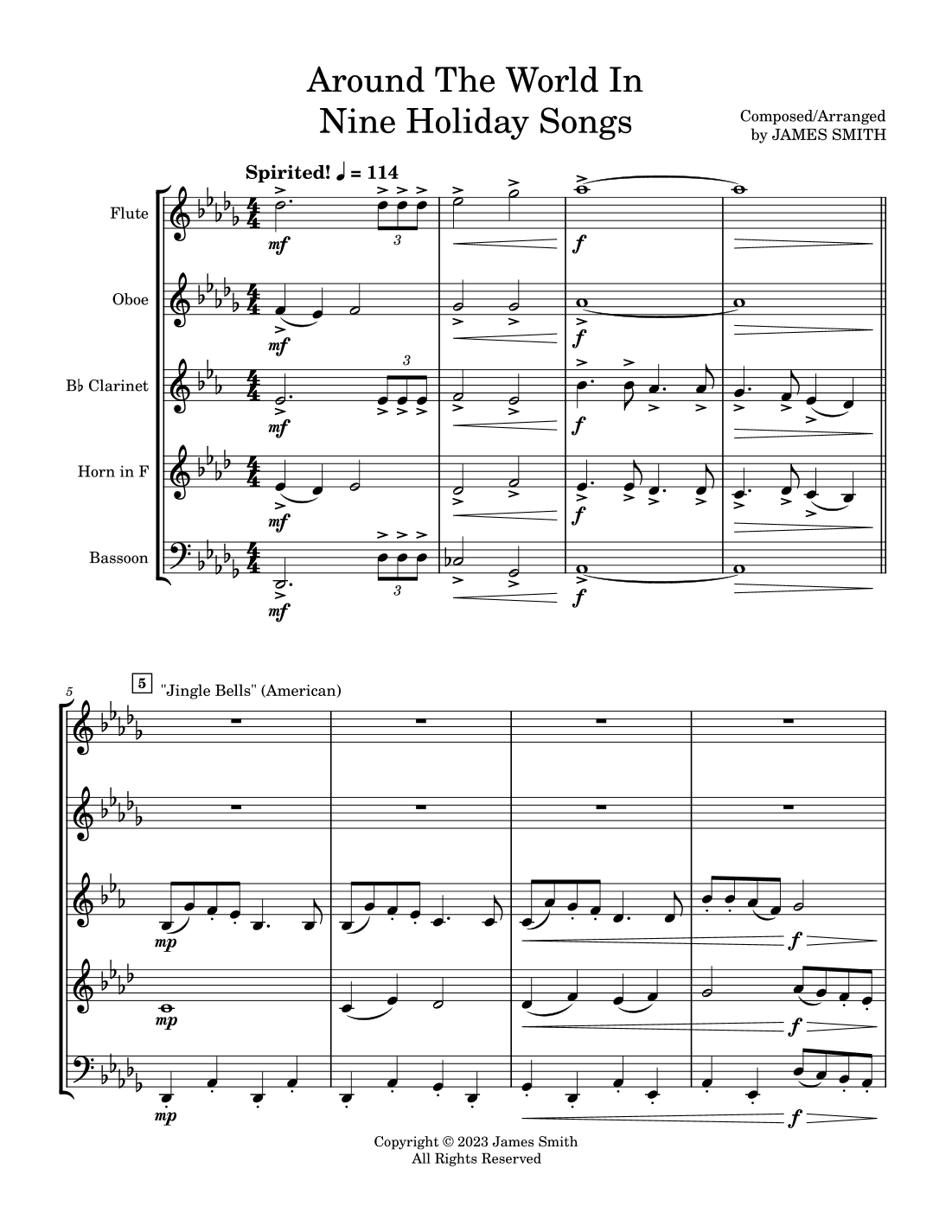 Around The World In Nine Holiday Songs for Woodwind Quintet