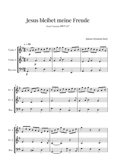 Bach - Jesus bleibet meine Freude for 2 Violins and Bassoon (arr. Cadenza Editions)