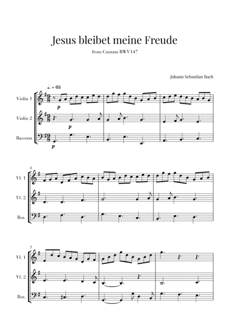 Bach - Jesus bleibet meine Freude for 2 Violins and Bassoon (arr. Cadenza Editions)