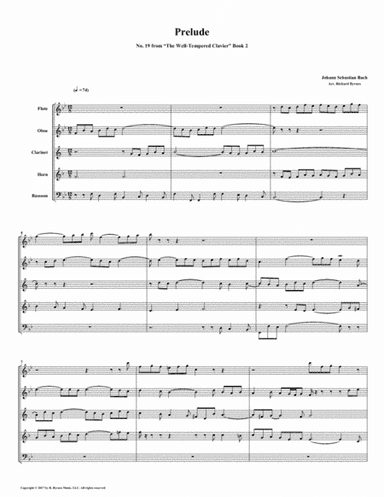 Prelude 19 from Well-Tempered Clavier, Book 2 (Woodwind Quintet) (arr. Richard Byrnes)