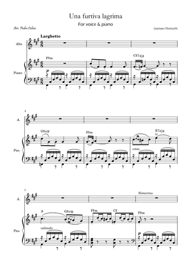 Una Furtiva Lagrima (Contralto in F#m) (arr. Pedro Cohen)