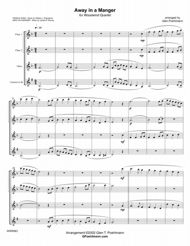 AWAY IN A MANGER - WOODWIND QUARTET (2 Flutes, Oboe & Clarinet) (arr. Glen Poehlmann)