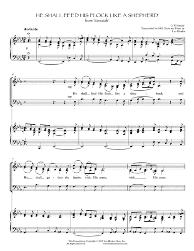 Handel - "He Shall Feed His Flock" (from 'Messiah') for SAB Choir and Piano (arr. Len Rhodes)