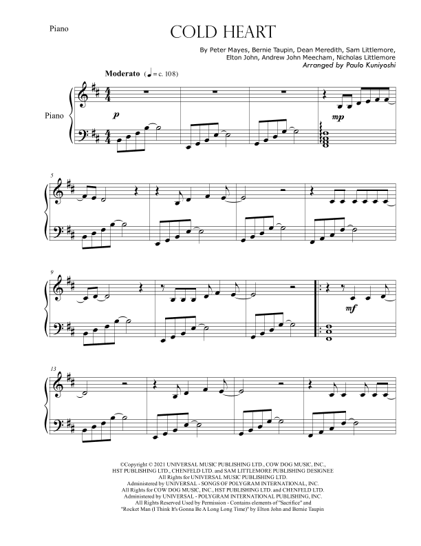 Cold Heart (pnau Remix) (arr. Paulo Kuniyoshi)