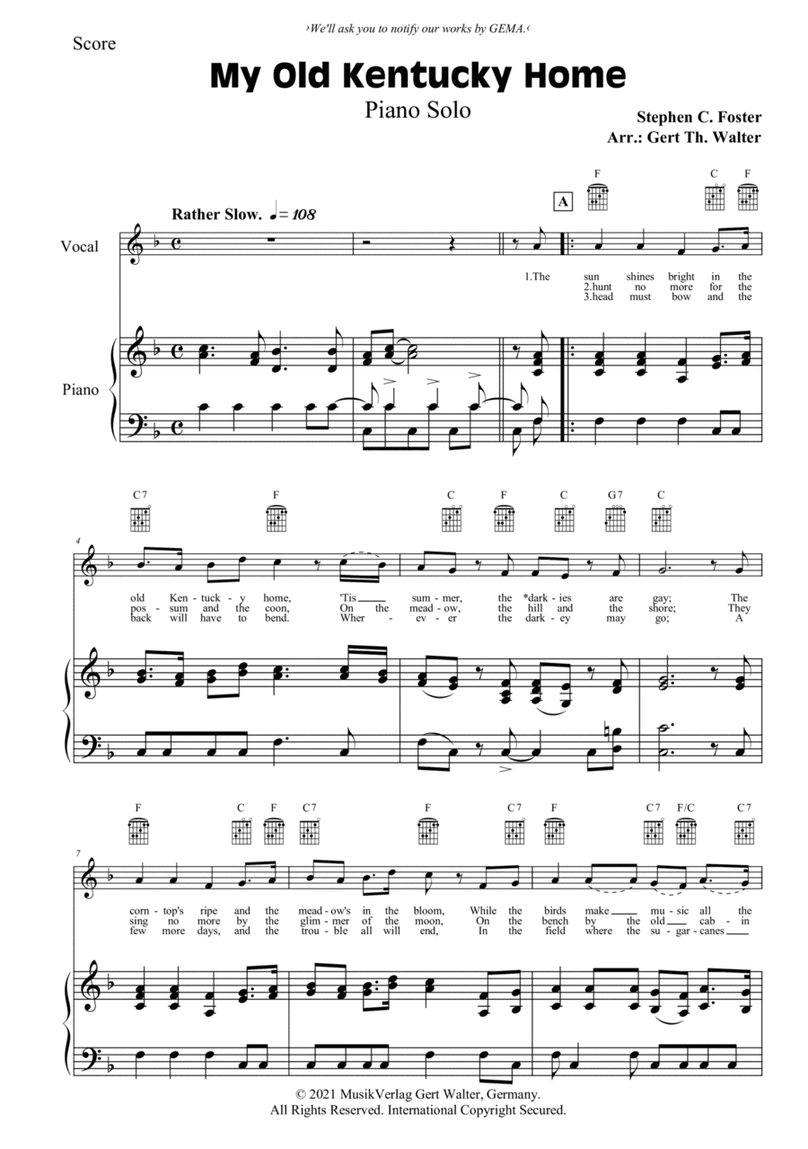 My Old Kentucky Home (arr. Gert Th. Walter)