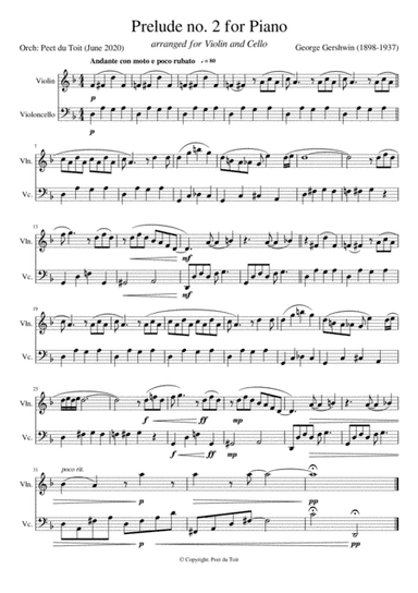 Prelude no. 2 for Piano - George Gershwin (Violin & Cello) excerpt (arr. Peet du Toit)