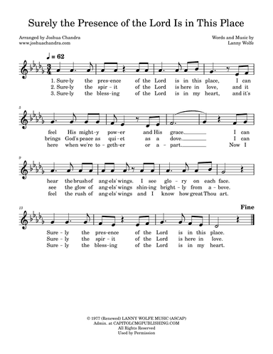 Surely The Presence Of The Lord Is In This Place (arr. Joshua Chandra)
