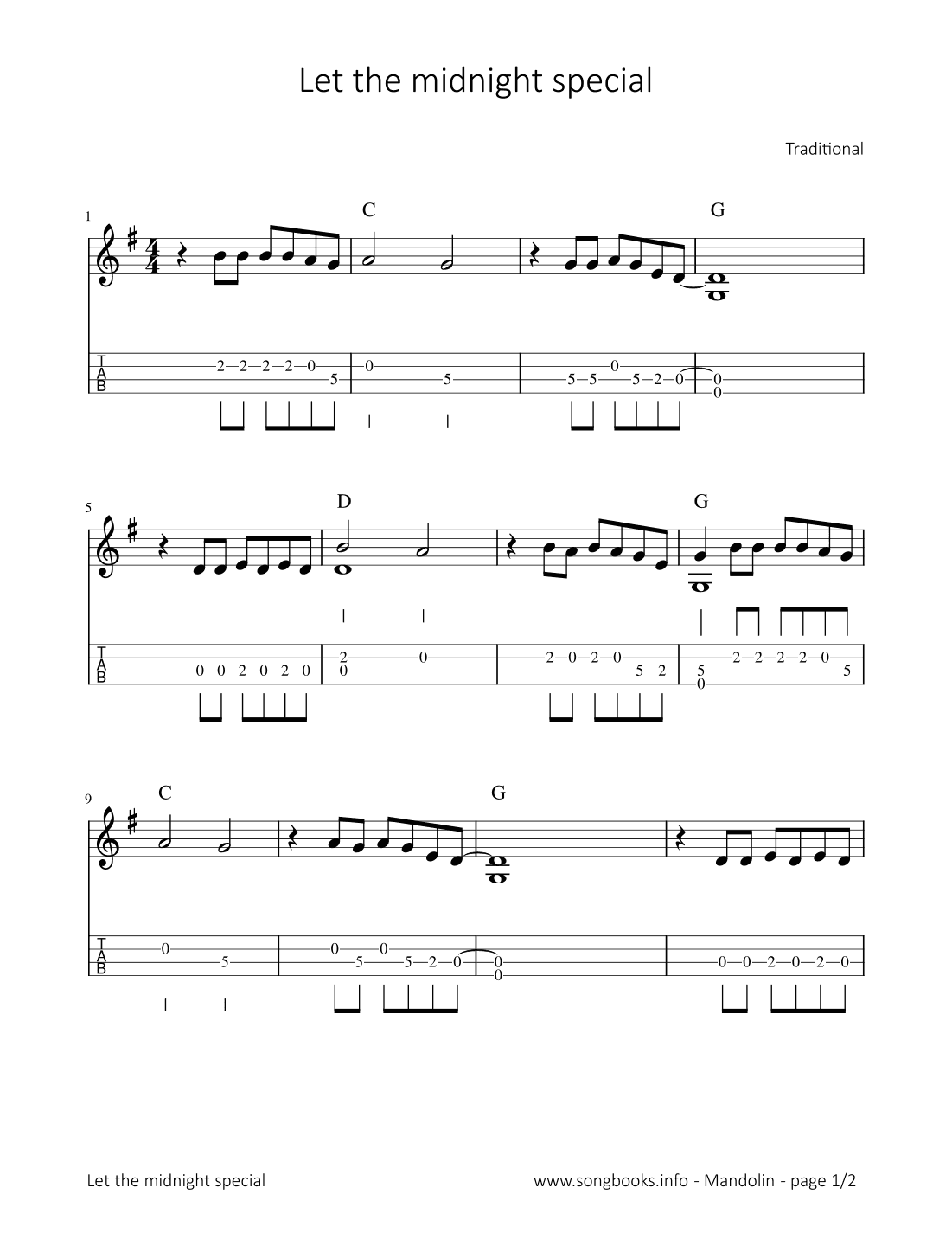 Let the midnight spezial (arr. songbooks.info)