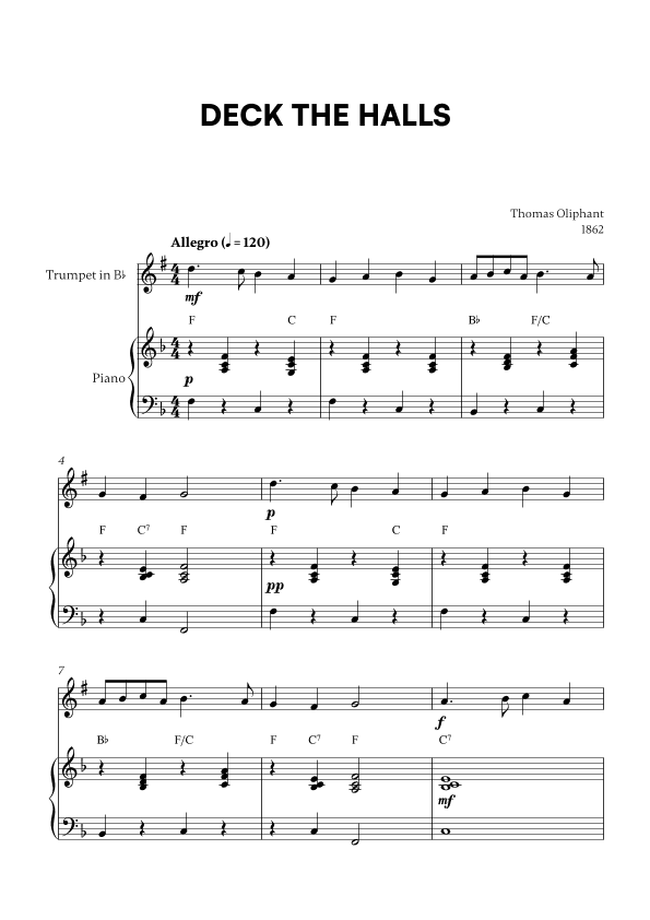 Deck the Halls (for Trumpet and Piano) (arr. Cadenza Editions)