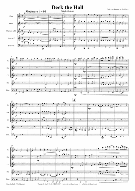 Deck the halls - Christmas Carol - Polyphonic - Wind Quintet (arr. Thomas H. Graf)