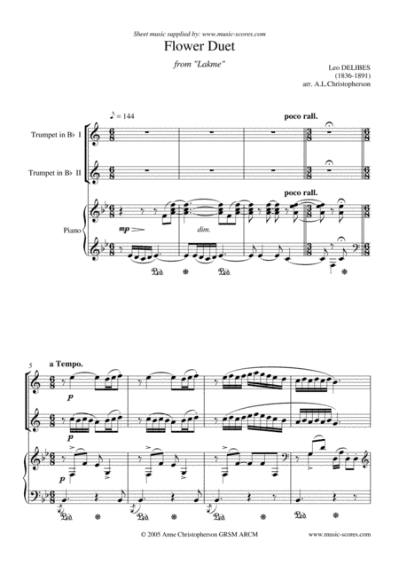 Flower Duet from Lakme - 2 Trumpets and Piano (arr. Anne L Christopherson GRSM ARCM)